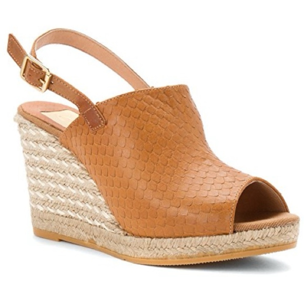 kanna Tan Braided Espadrille Peep-Toe Wedge Sandals
